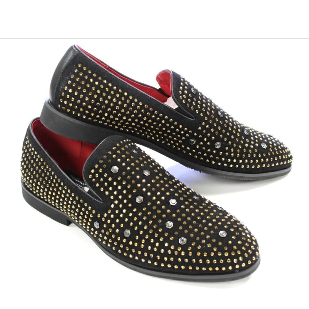 MEN'S FREDERICO LEONE BLACK/GOLD STUD FASHION SHOE. FS-850
